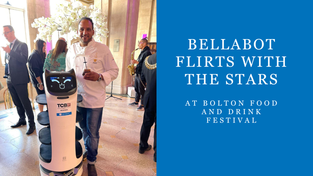 Bellabot poses with Chef Michael Caines at Bolton Food and Drink Festival 2022